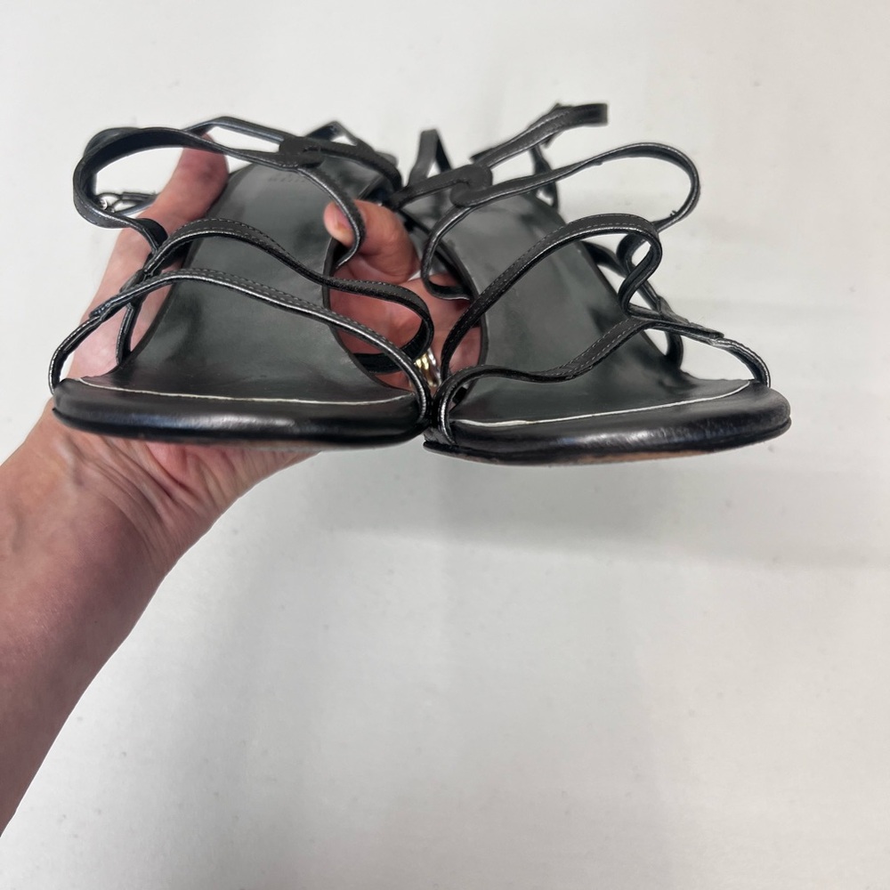 Stuart Weitzman Size 9 Pewter Gunmetal Leather Strappy Sandals Heels - Picture 6 of 15